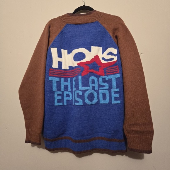 Ins Error Graphic Cardigan Sweater Men's Size MED Blue Brown Last Episode Heavy - Picture 10 of 11